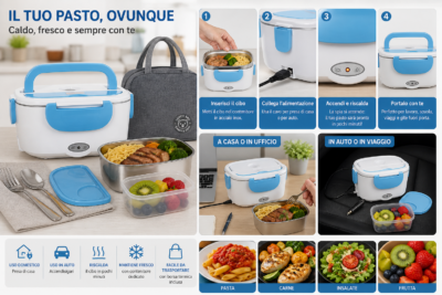 Scaldavivande Elettrico Portatile 1.5L 220V | Lunch Box con Borsa Termica e Inox 55W Scaldavivande Elettrico Portatile 1.5L 220V | Lunch Box con Borsa Termica e Inox 55W