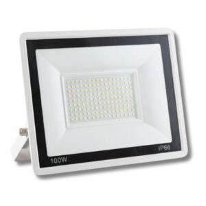 Faro LED Esterno 100W IP66 a Corrente Slim Faro LED FOYU 100W da esterno IP66 slim. Luce bianca fredda 6500K, 10.000 lumen, ideale per giardini e cortili.