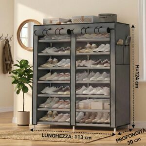 Scarpiera 16 Ripiani Chiudibile | 48 Paia Scarpe, Portata 30Kg con Tenda Scarpiera 16 Ripiani Chiudibile | 48 Paia Scarpe, Portata 30Kg con Tenda
