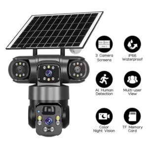 Telecamera Solare WiFi Quadruple Vision 360° | Doppia Lente 2K, PIR, Batteria 8000mAh Telecamera Solare WiFi Quadruple Vision 360° | Doppia Lente 2K, PIR, Batteria 8000mAh