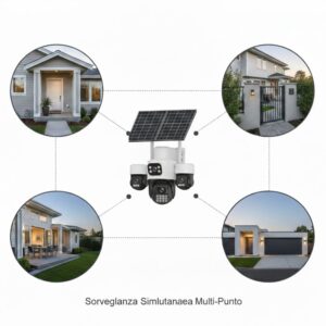 Telecamera Videosorveglianza Quadruple Vision 4G Solare | 4 Lenti 360° AOV con Doppio Pannello Telecamera Videosorveglianza Quadruple Vision 4G Solare | 4 Lenti 360° AOV con Doppio Pannello