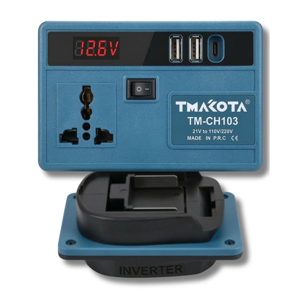 Inverter Portatile 21V con Presa AC 220V 2 USB + Type-C per Batterie Utensili Inverter Portatile 21V