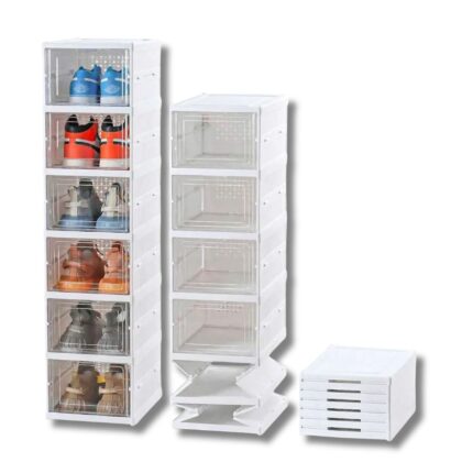 Scarpiera-6-Ripiani-Pieghevole-a-Soffietto-Impilabile-con-Sportello-Salvaspazio