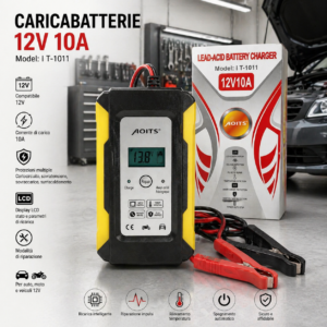 Caricabatterie 12V 10A per Batterie Gel e Litio | Display Digitale con Pinze Caricabatterie 12V 10A per Batterie Gel e Litio | Display Digitale con Pinze