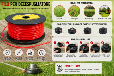 Filo Decespugliatore Nylon Ø 3.0mm 100m | Bobina Tonda Professionale Filo Decespugliatore Nylon Ø 3.0mm 100m | Bobina Tonda Professionale