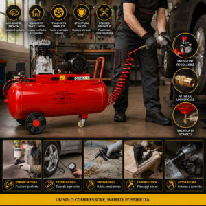 Compressore Aria 100L 8Bar Elettrico Coassiale Salvaspazio Compressore Aria 100L 8Bar Elettrico Coassiale Salvaspazio