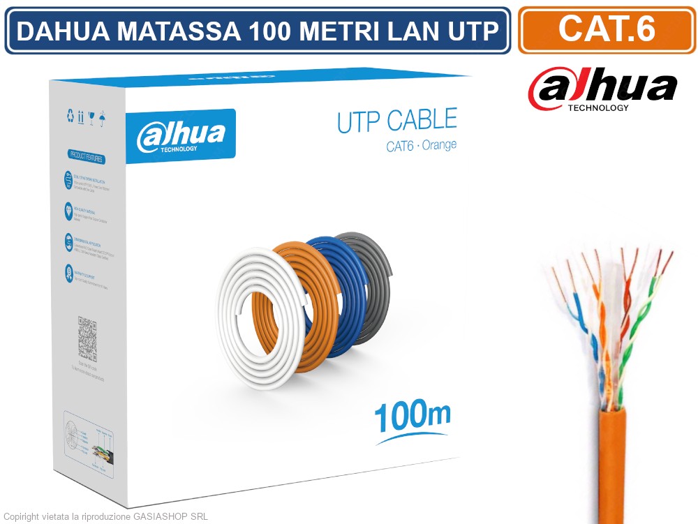 PFM922I-6UN-C-100_0.jpg Mattassa Bobina Dahua Cavo Rete 100 Metri UTP Cat6 4x2 AWG