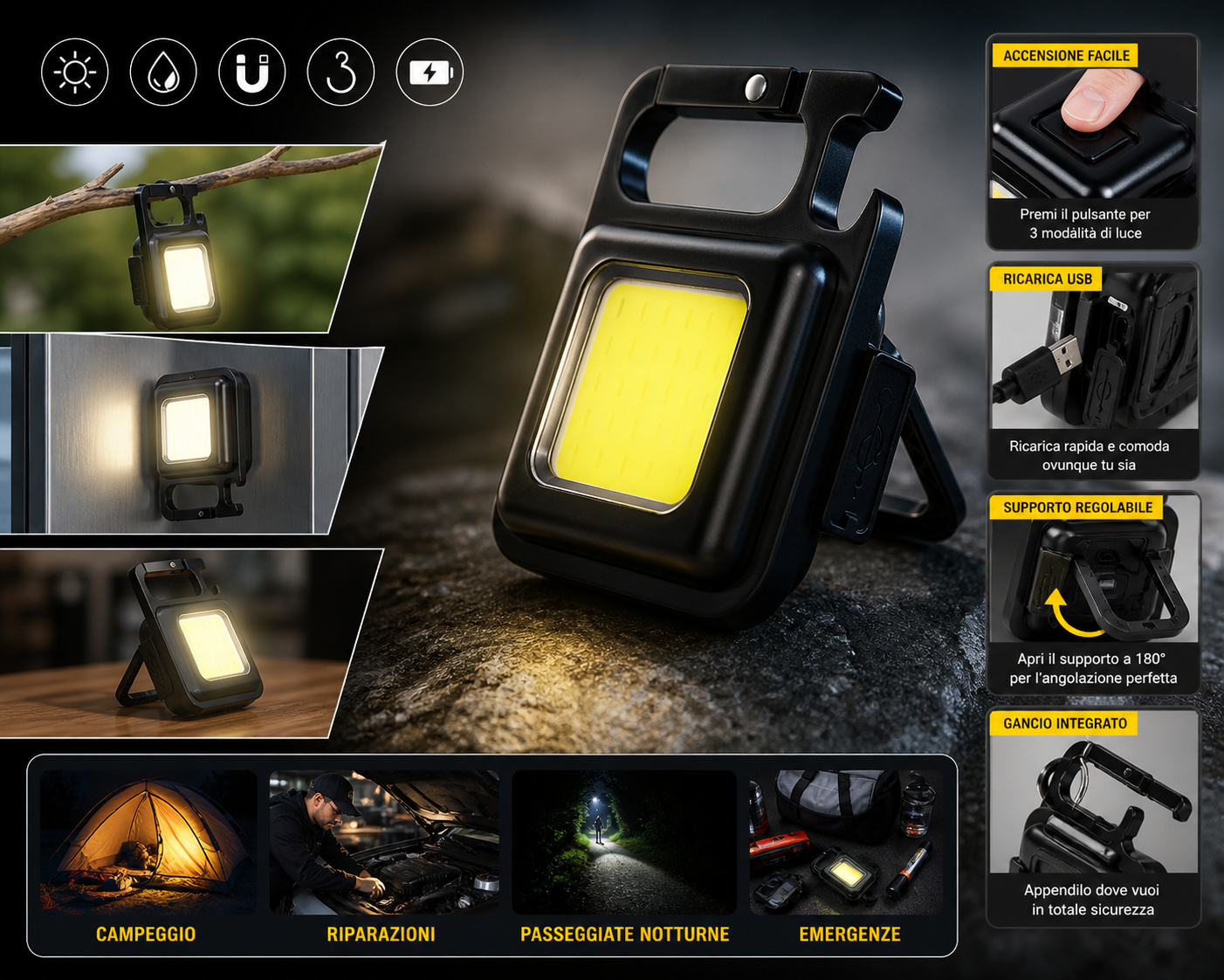 57-379.png Torcia LED 3IN1 Portachiavi Calamitata Apribottiglia
