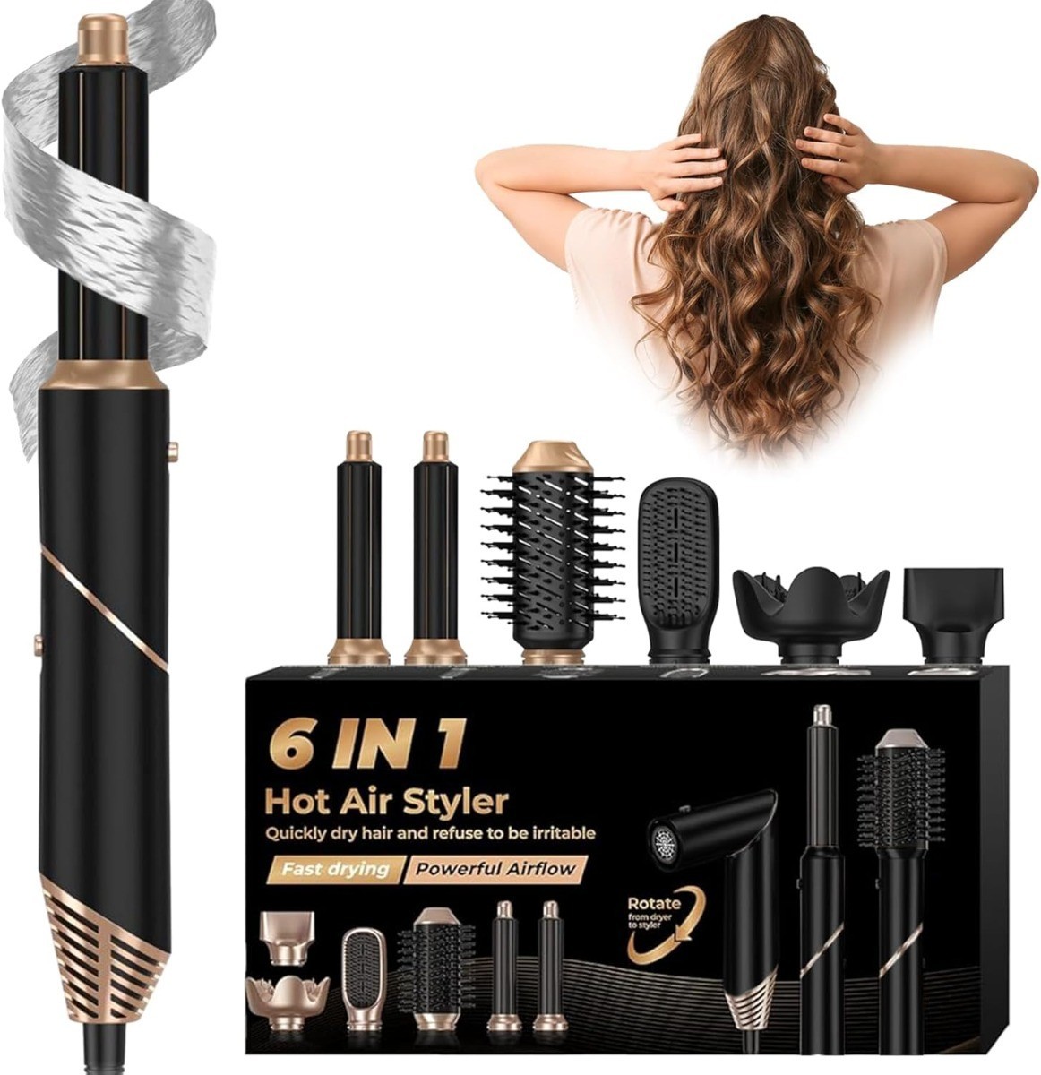 57-380.jpg Set Asciugacapelli 6 In 1 Con Spazzola Ad Aria Calda E Accessori Per Styling