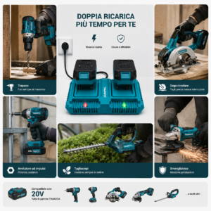 Caricabatterie Doppio 20V per Batterie Utensili | Ricarica Rapida Dual Slot Caricabatterie Doppio 20V per Batterie Utensili | Ricarica Rapida Dual Slot