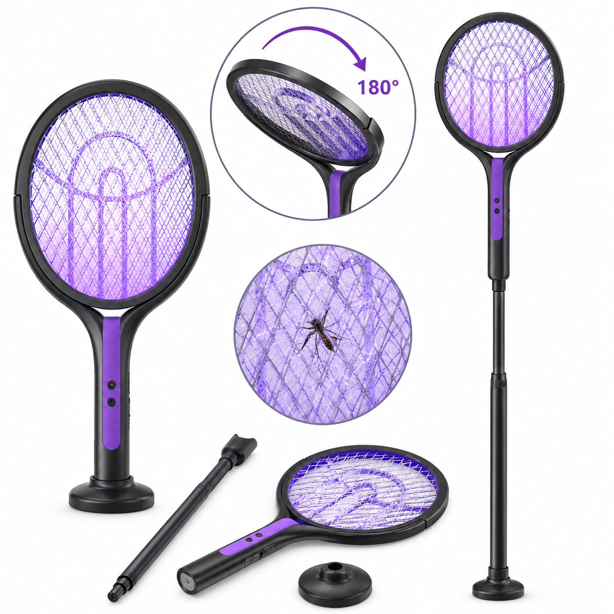 Racchetta Antizanzare Elettrica Asta Allungabile 106cm 2 in 1 Racchetta Antizanzare Elettrica Asta Allungabile 106cm 2 in 1