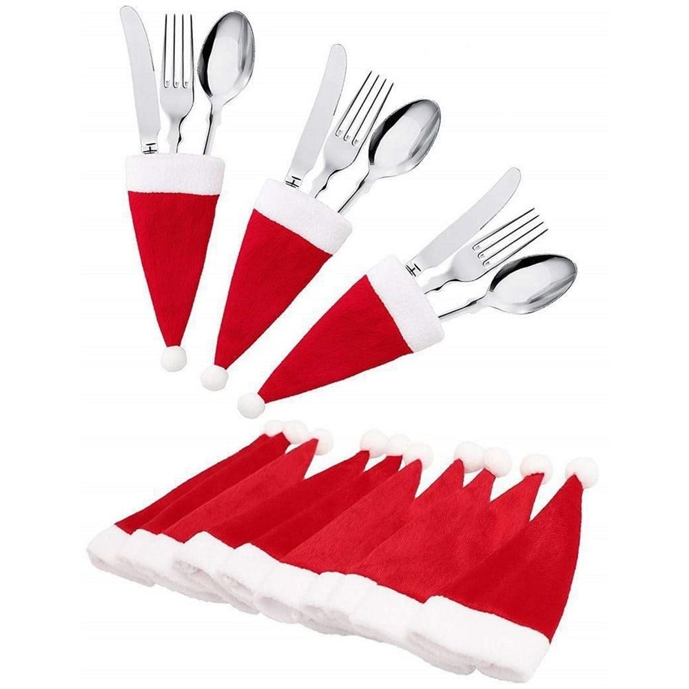 10pz-portaposate-forma-cappello-natale-per-decorazione-cucina-tavolo-bottiglia-vino-rosso.jpg Portaposate Natalizi Cappello Babbo Natale Set 10 Pezzi