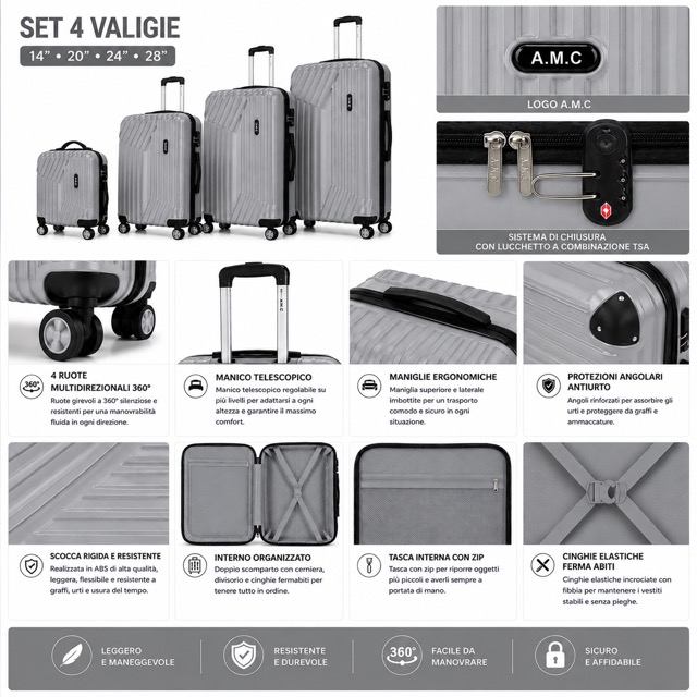 292026S-24.jpeg Set 4 Valigie Rigide AMC Trolley 20 24 28 Beauty Case 4 Ruote