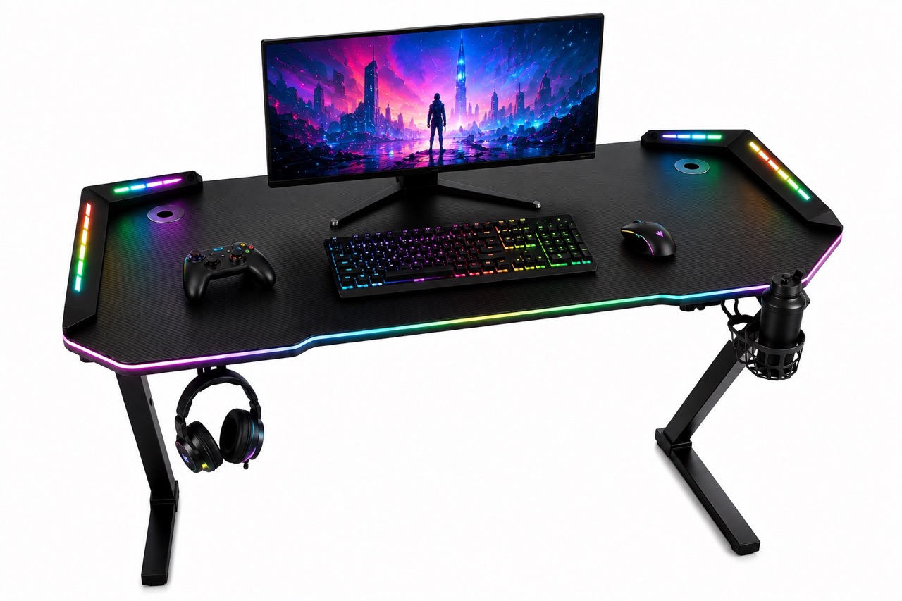 292026scr-1.jpeg Scrivania Gaming LED RGB 120x60 cm Telecomando Struttura Metallo