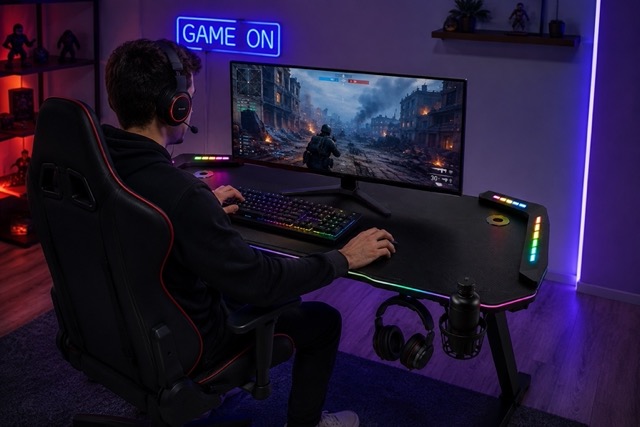 292026scr-33.jpeg Scrivania Gaming LED RGB 120x60 cm Telecomando Struttura Metallo
