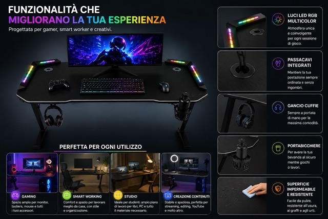292026scr-4.jpeg Scrivania Gaming LED RGB 120x60 cm Telecomando Struttura Metallo