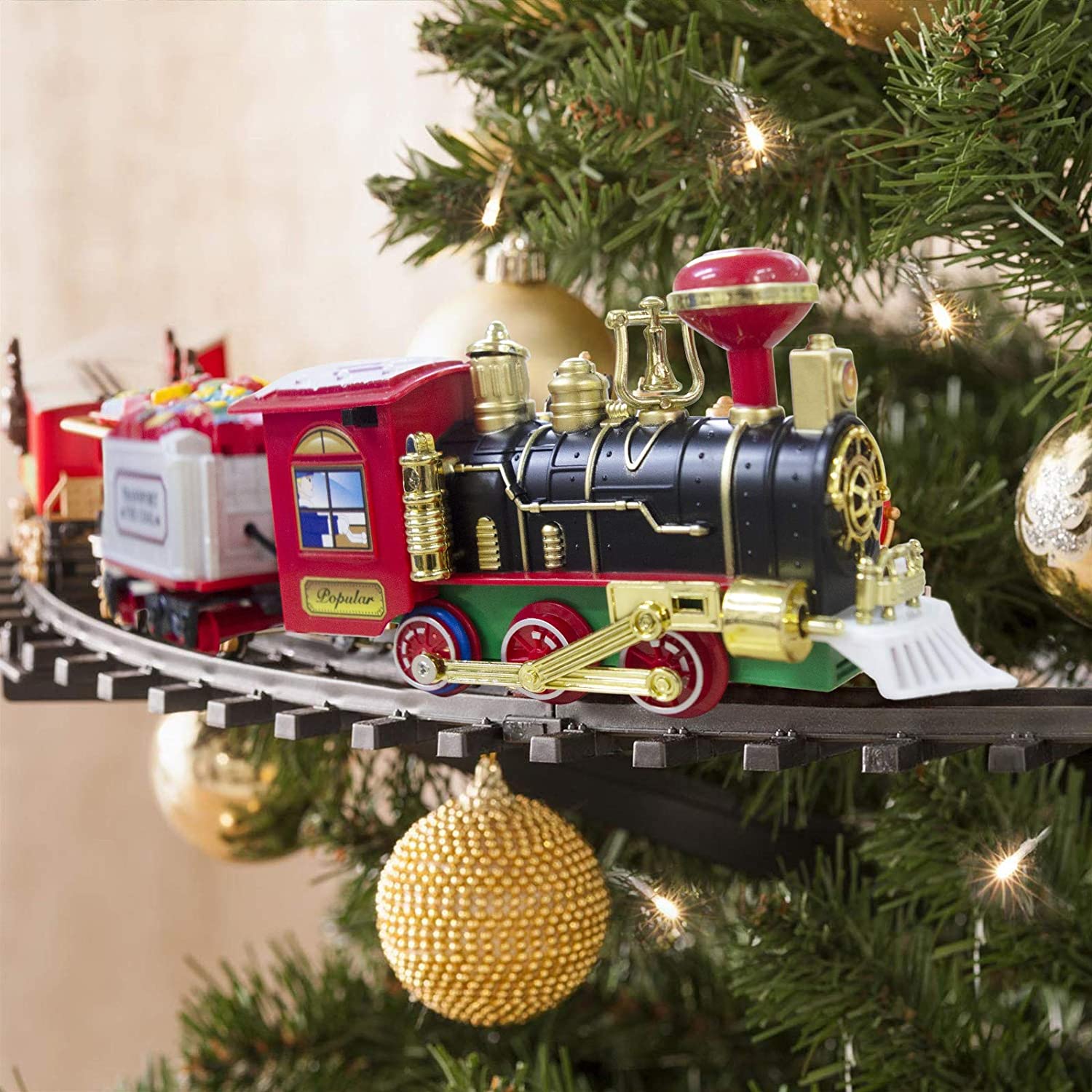 4-12-1.jpg Trenino Natalizio Elettrico con Luci Pista 89cm per Albero di Natale