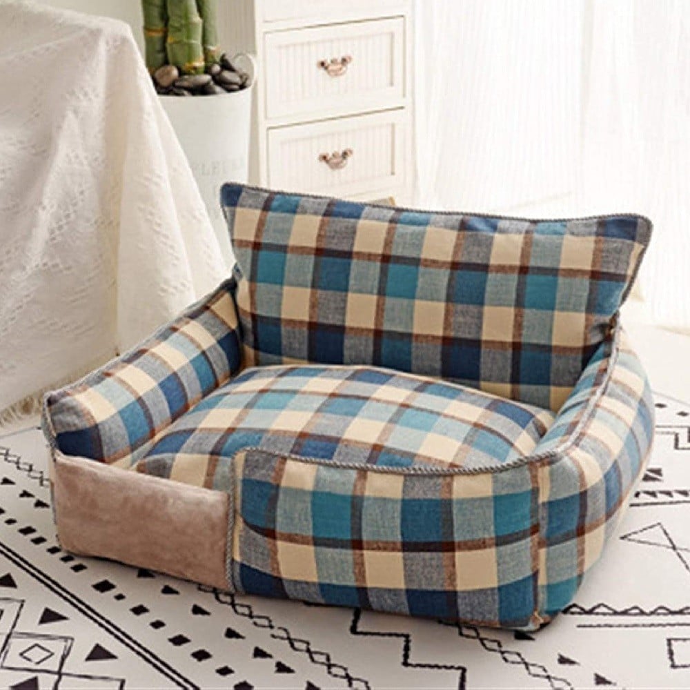 letto-per-cani-traspirante-cotone-lavabile-divano-taglia-xl-76x71cm-griglia-blu.jpg Cuccia Per Cane Divano XL Traspirante Lavabile Cotone 76x71cm
