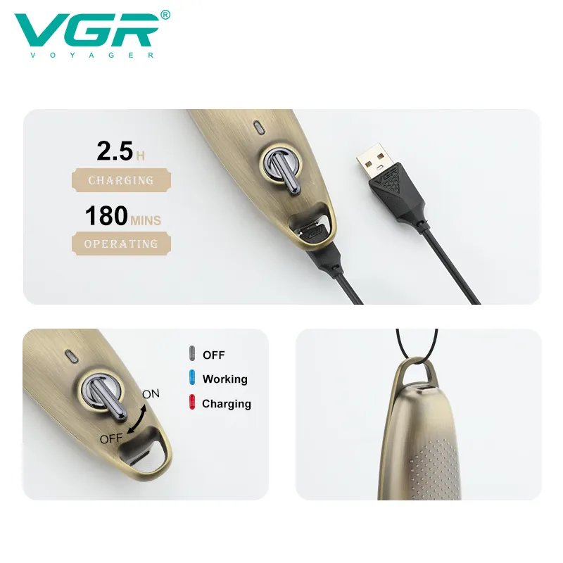 v-978-5.jpg Rifinitore Barba e Capelli VGR V-978 Cordless 5 Pettini USB