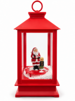 Lanterna natalizia rossa con Babbo Natale e palline effetto neve